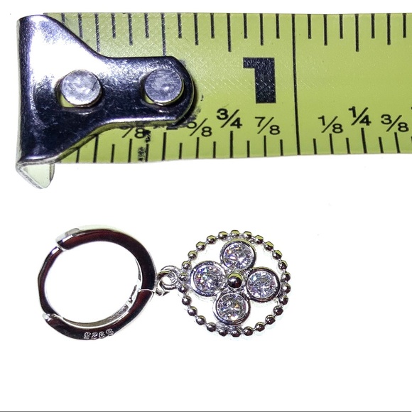 925 Stamped Silver Huggie Hoops w/CZ Pendant - Picture 5 of 6